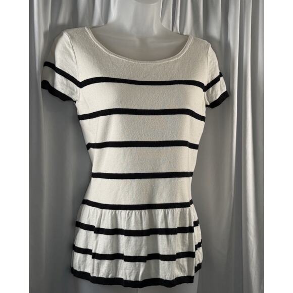 Ann Taylor LOFT Striped Short Sleeves Peplum Top Ivory Black S preppy chic 79-05 - Picture 14 of 14